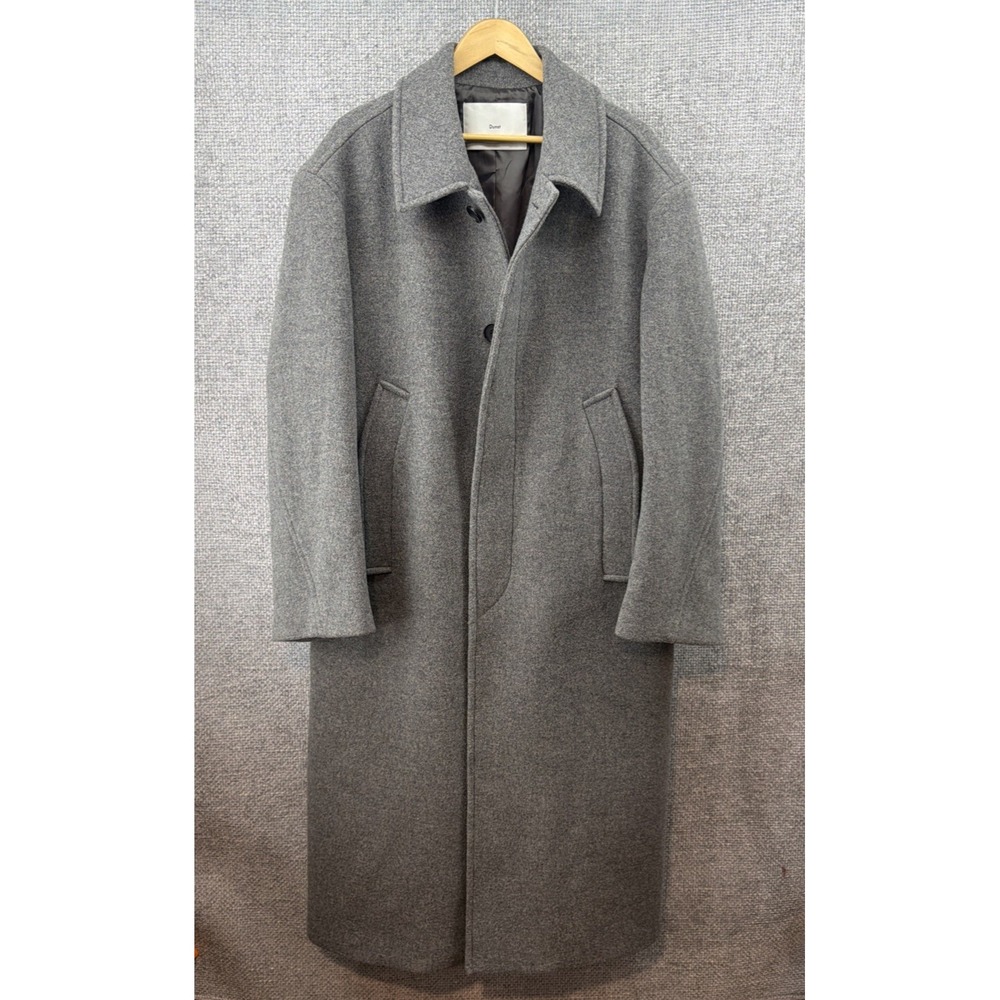 Dunst Overcoat Mens Grey Wool Blend Notched Lapels  Belted Longline Jacket